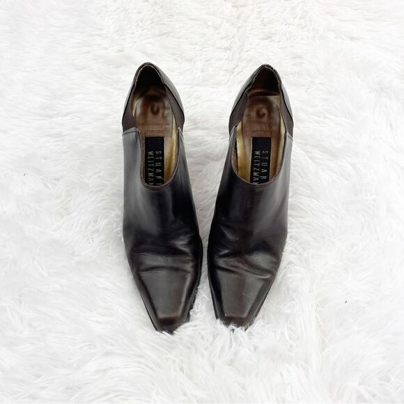 Stuart Weitzman Square Toe Heeled Leather Clogs - Picture 2 of 9